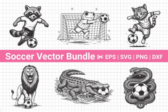 Funny Sports SVG Bundle, Animal Soccer Graphics for T-Shirt Designs