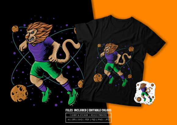 Space Lion Soccer T-shirt Design – A Playful Graphic for Print Templates & Digital Products